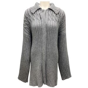 PROENZA SCHOULER GREY WOOL AND ALPACA CABLE KNIT LONG CARDIGAN SWEATER